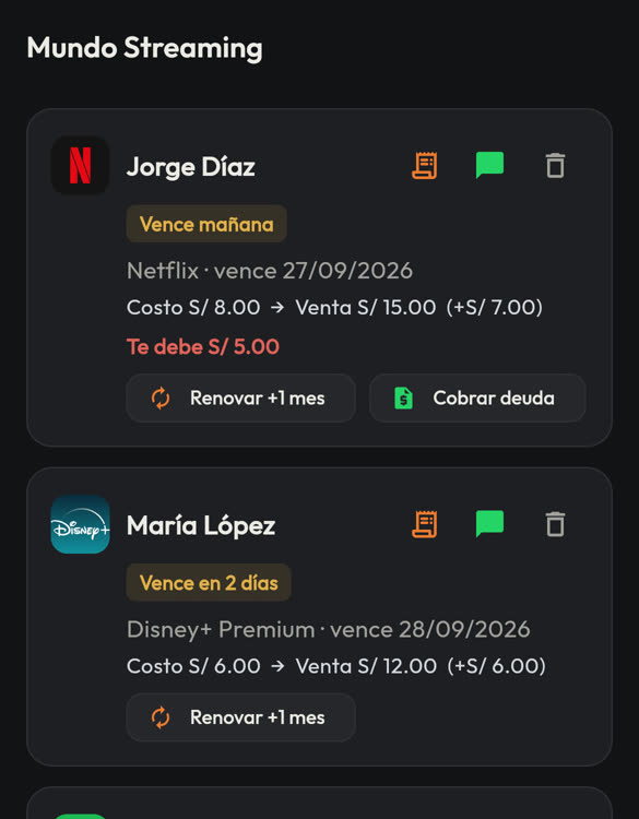 Pantalla de ventas de StreamControl